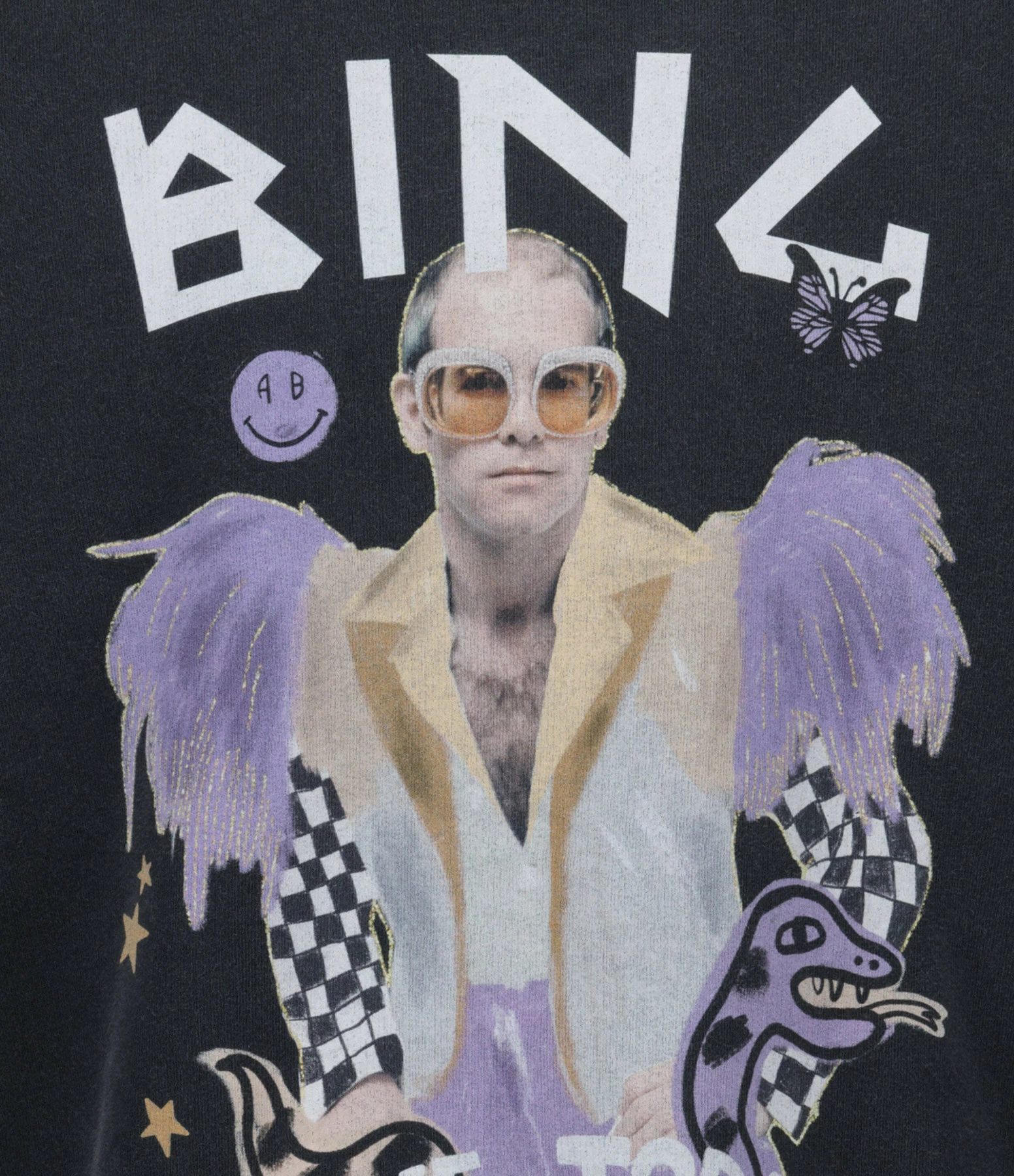 Sweatshirt Harvey Elton John Coton Noir Délavé, Collaboration Anine Bing X Terry O'Neill X IScreamColour – Image 2