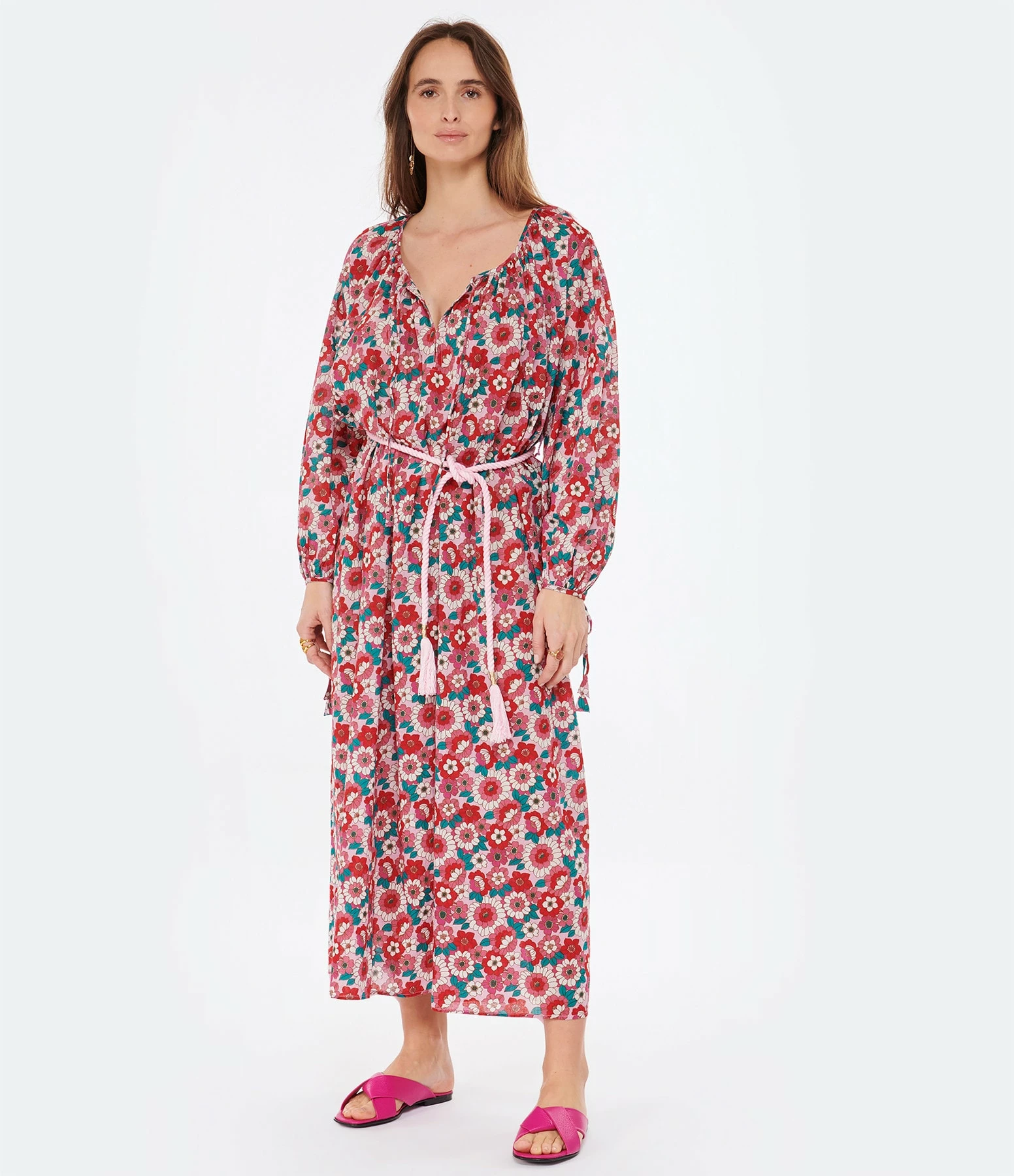 ANTIK BATIK Robe Longue Blossom Rouge – Image 3