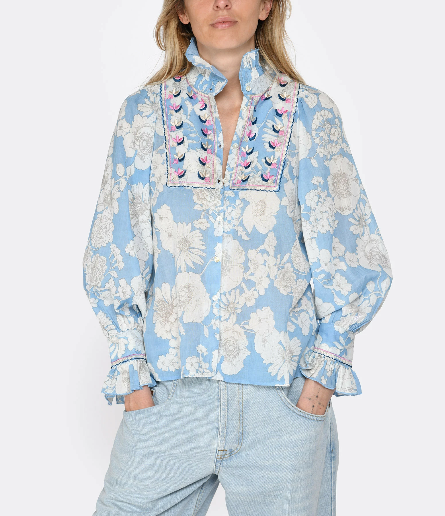 ANTIK BATIK Blouse Peony Bleu – Image 2