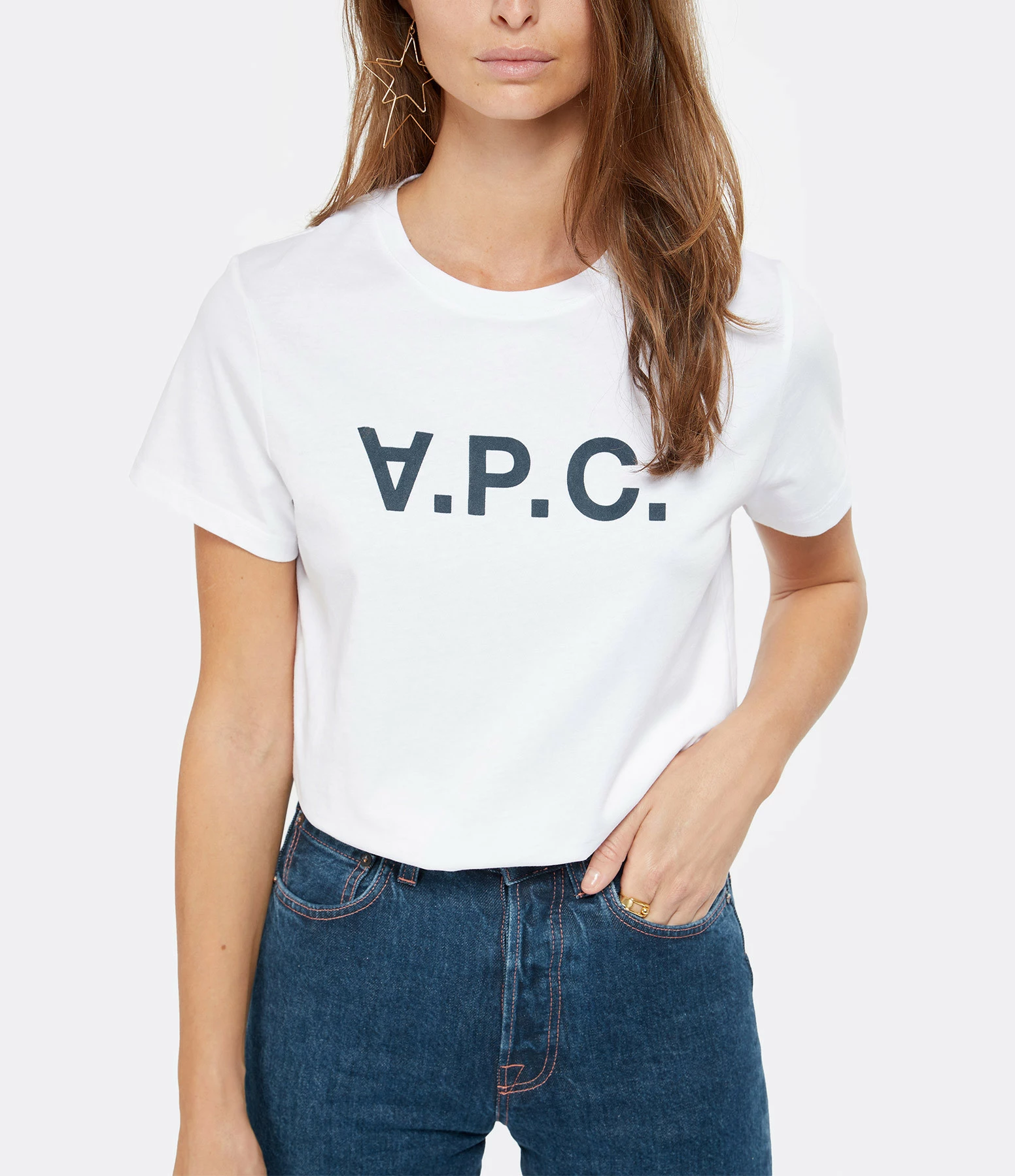 A.P.C. Tee-shirt Coton Blanc Bleu Marine – Image 2