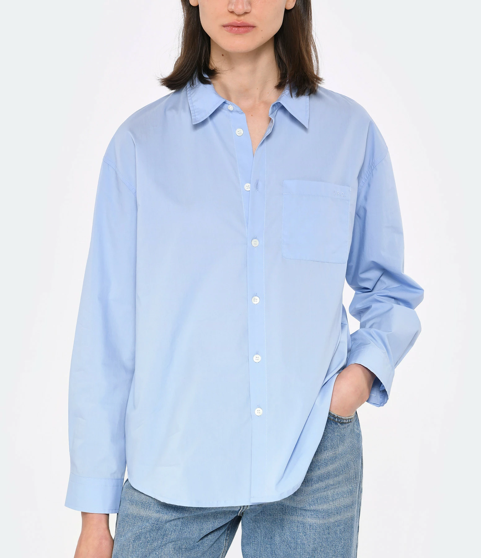 A.P.C. Chemise Boyfriend Logo Bleu Clair – Image 2