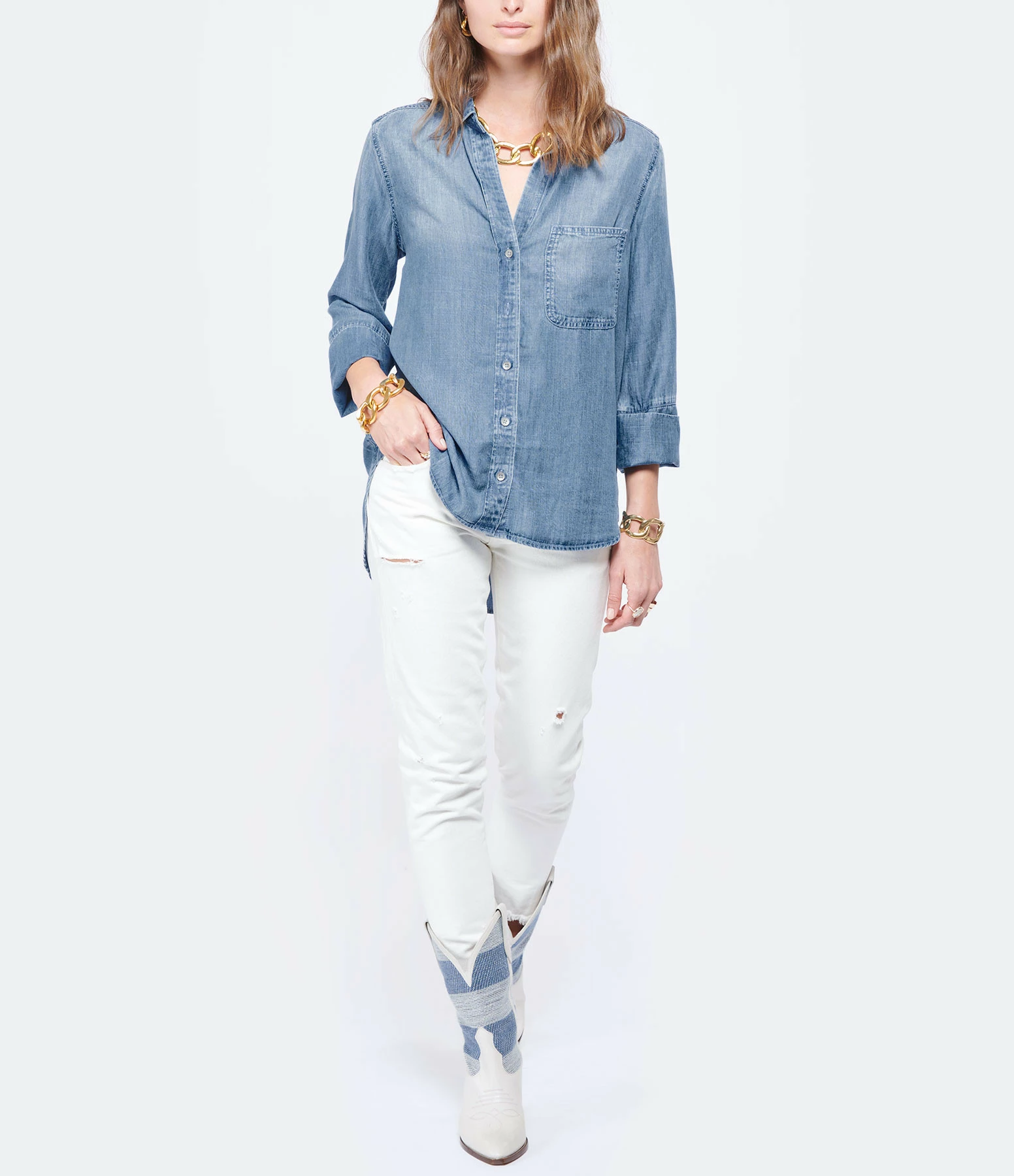 Bella Dahl Chemise Tail Button Down Medium Ombre – Image 4