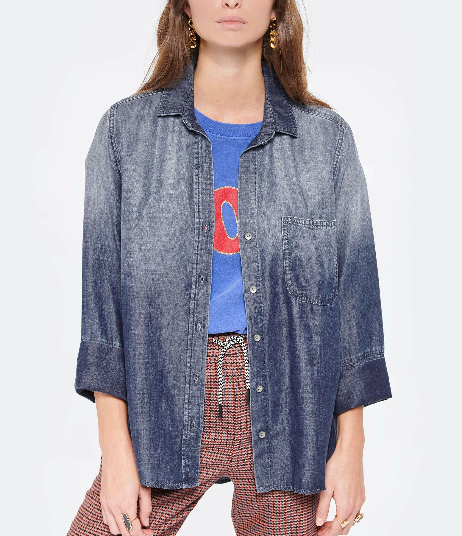 Bella Dahl Chemise Tail Button Down Dark Ombre Wash – Image 3