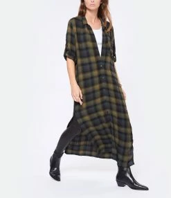 Bella Dahl Robe Rolled Sleeve Duster Jasper Green Plaid -Boutique de vente ZIMMERMANN bella look20221019 93 1