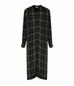 Bella Dahl Robe Rolled Sleeve Duster Jasper Green Plaid