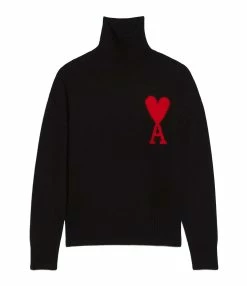 AMI Paris Pull Unisexe Ami De Cœur Laine Noir Rouge