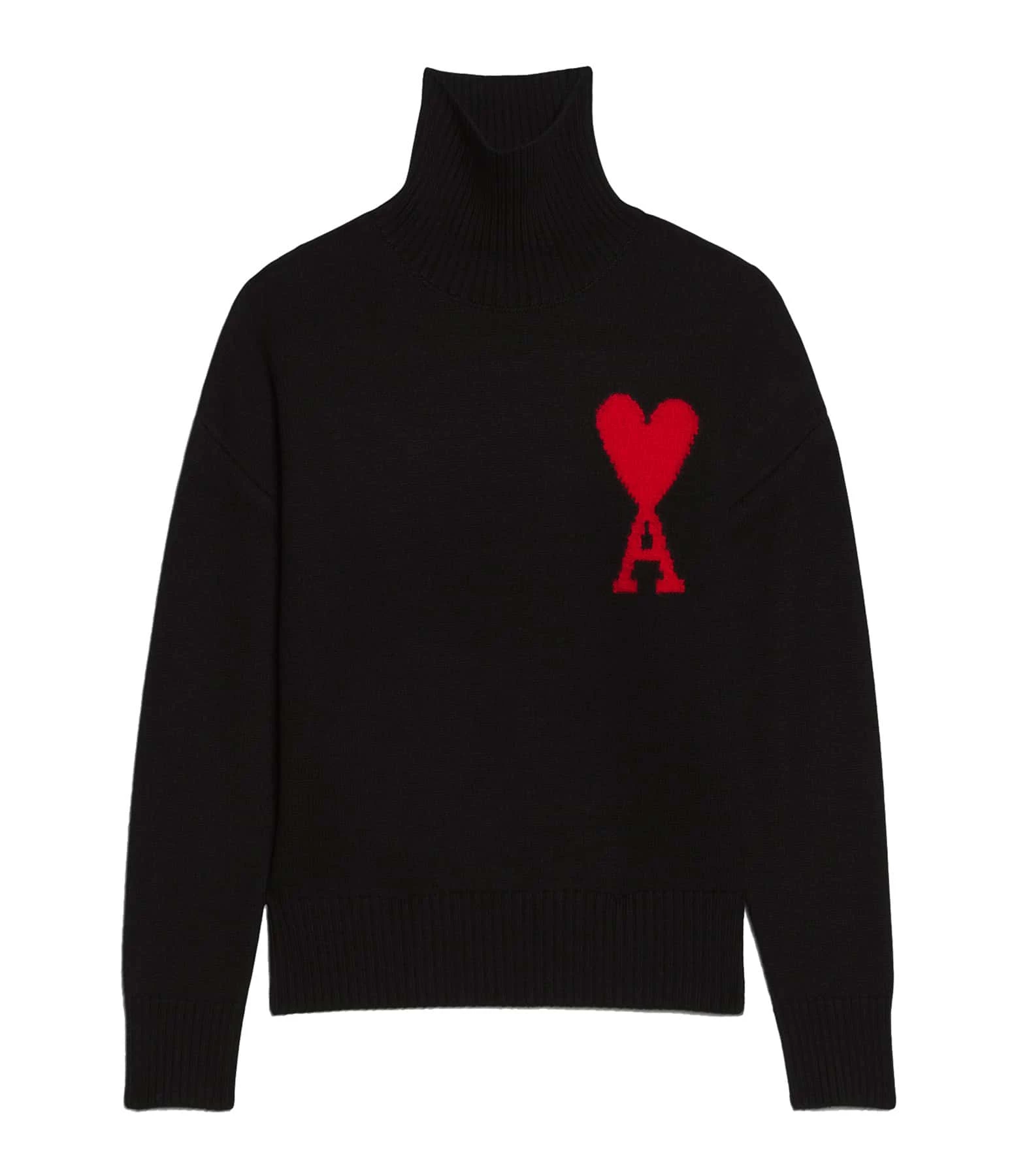 AMI Paris Pull Unisexe Ami De Cœur Laine Noir Rouge