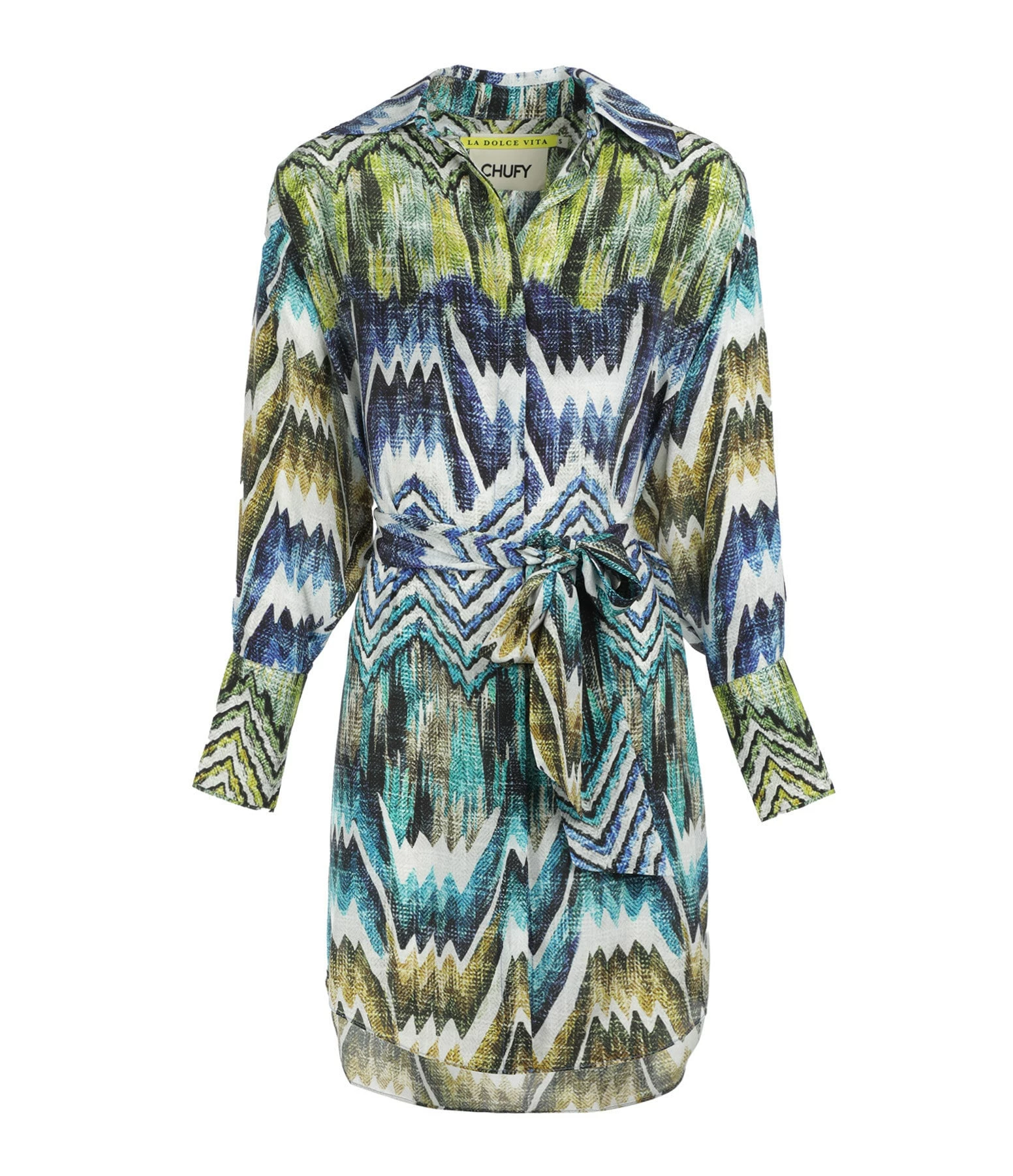CHUFY Robe Chemise Grazia Soie Imprimé Calvi Blue