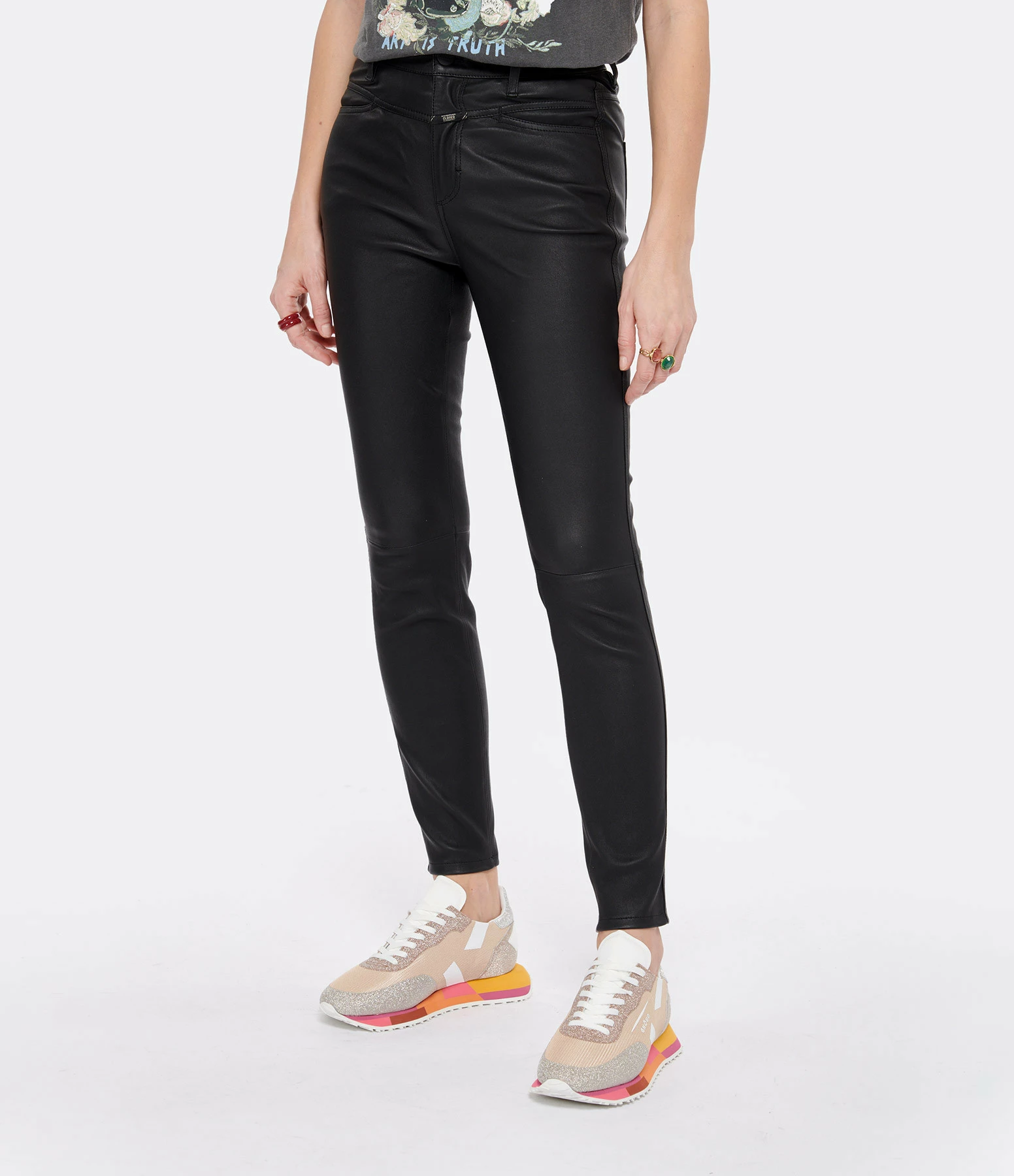 CLOSED Jean Skinny Pusher Cuir Agneau Noir – Image 4