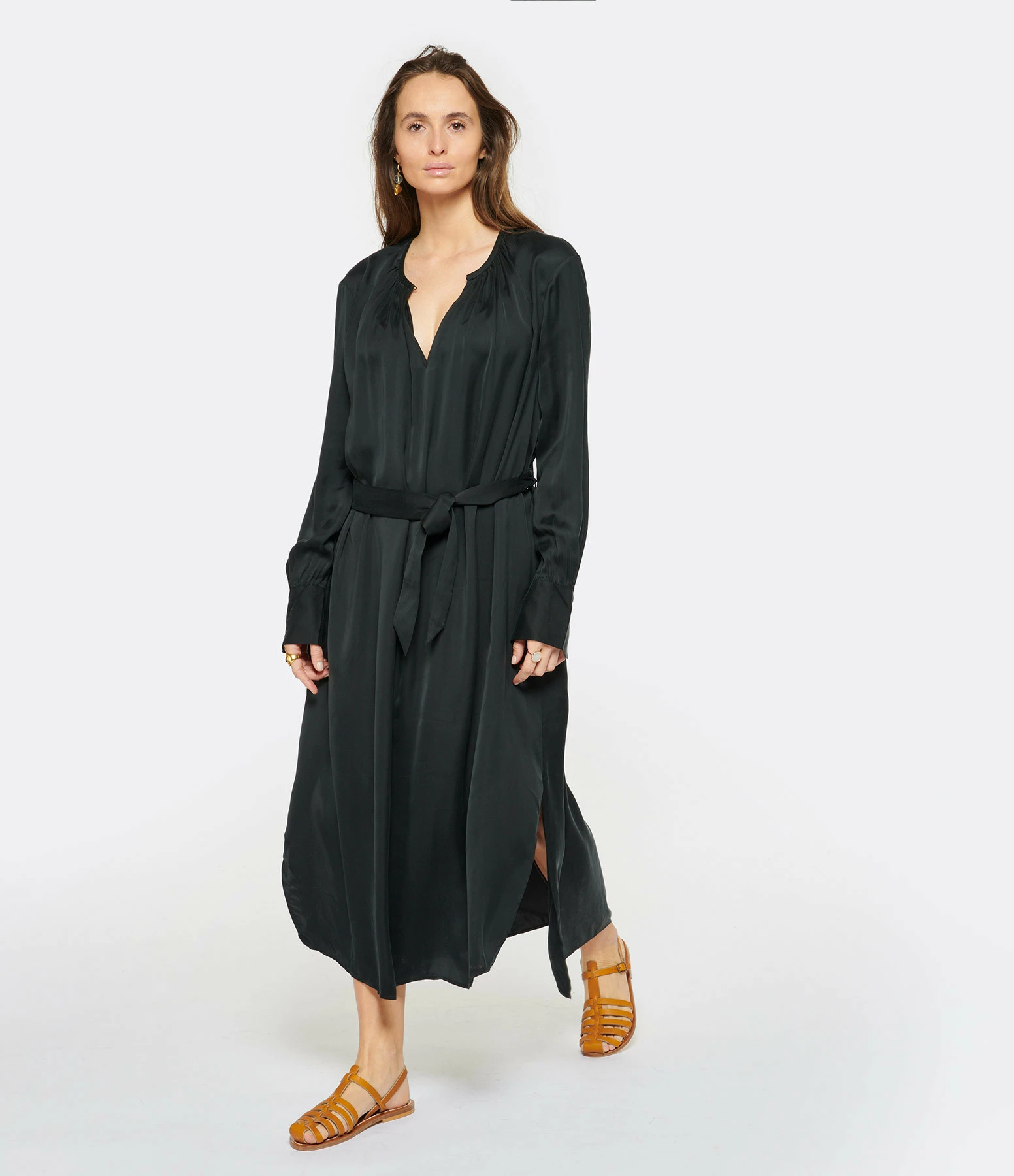 CLOSED Robe Longue Froncée Noir – Image 3