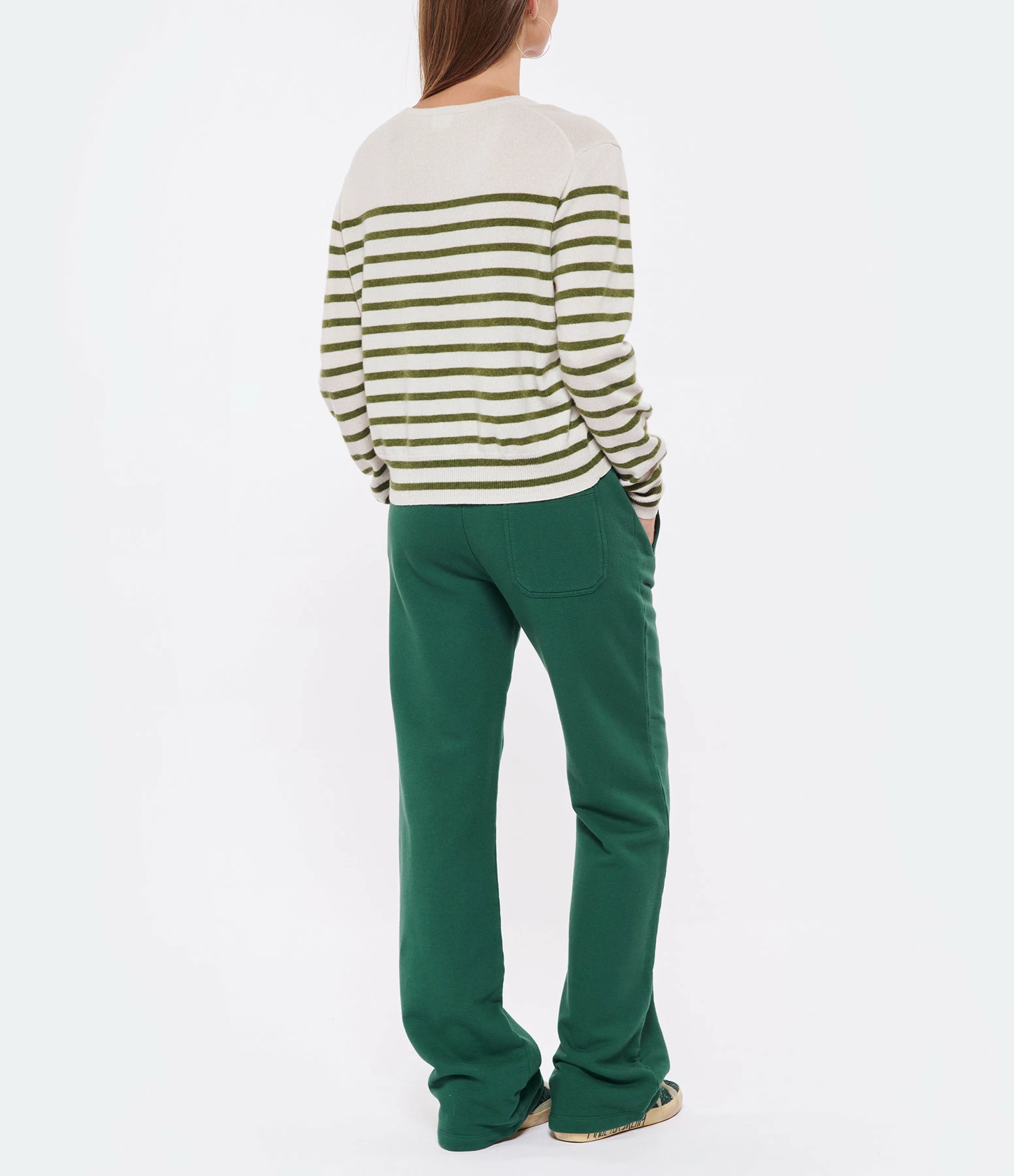 CT PLAGE Pull Cachemire Rayures Blanc Kaki – Image 5