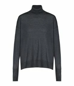 CT PLAGE Pull Col Montant Soie Cachemire Gris