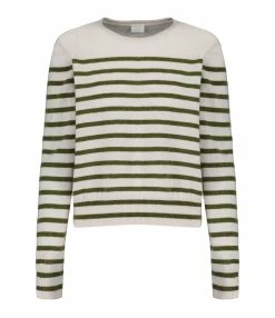 CT PLAGE Pull Cachemire Rayures Blanc Kaki