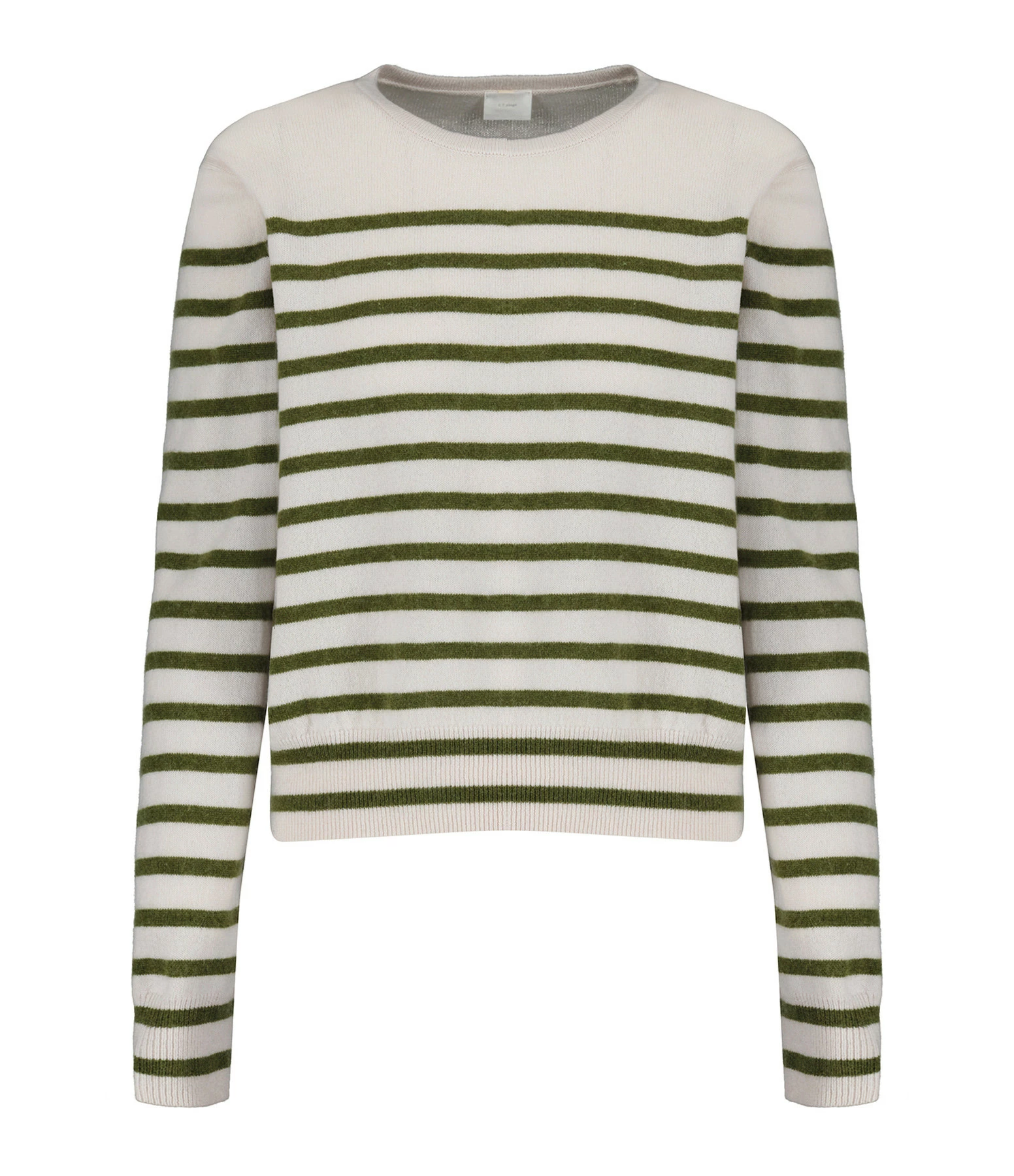 CT PLAGE Pull Cachemire Rayures Blanc Kaki