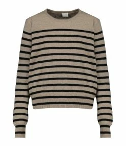 CT PLAGE Pull Cachemire Rayures Camel Noir