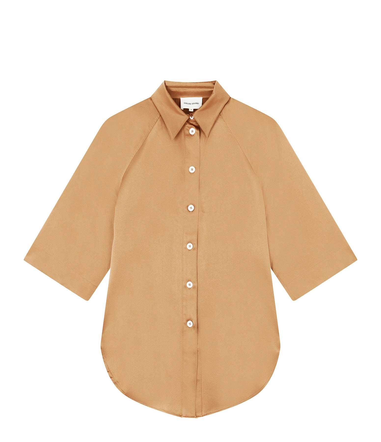 LOULOU STUDIO Chemise Manches Courtes Datia Soie Camel