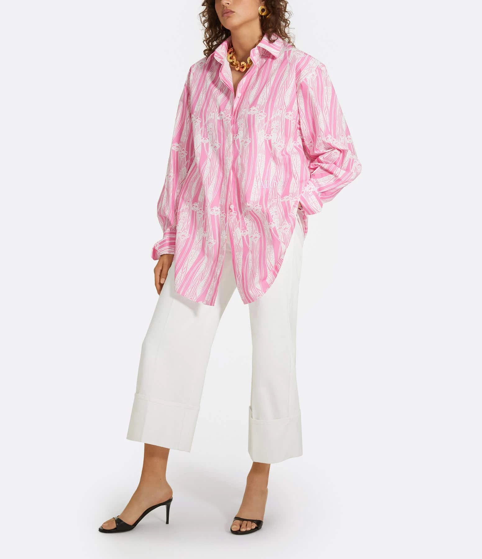 PATOU Robe Chemise Courte Coton Rose Art Déco – Image 3