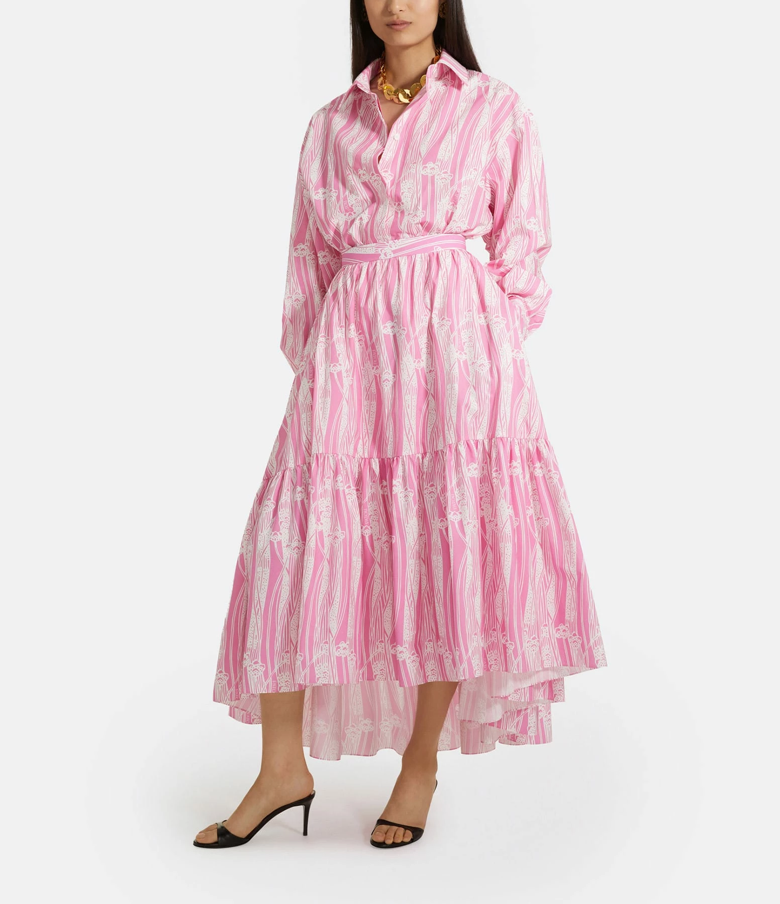 PATOU Robe Chemise Courte Coton Rose Art Déco – Image 4