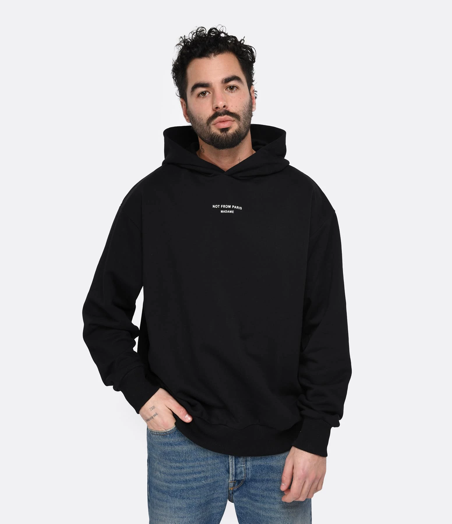 Drole De Monsieur Sweatshirt Hoodie Homme Classique NFPM Coton Noir 5 Drole De Monsieur Sweatshirt Hoodie Homme Classique NFPM Coton Noir – Image 3