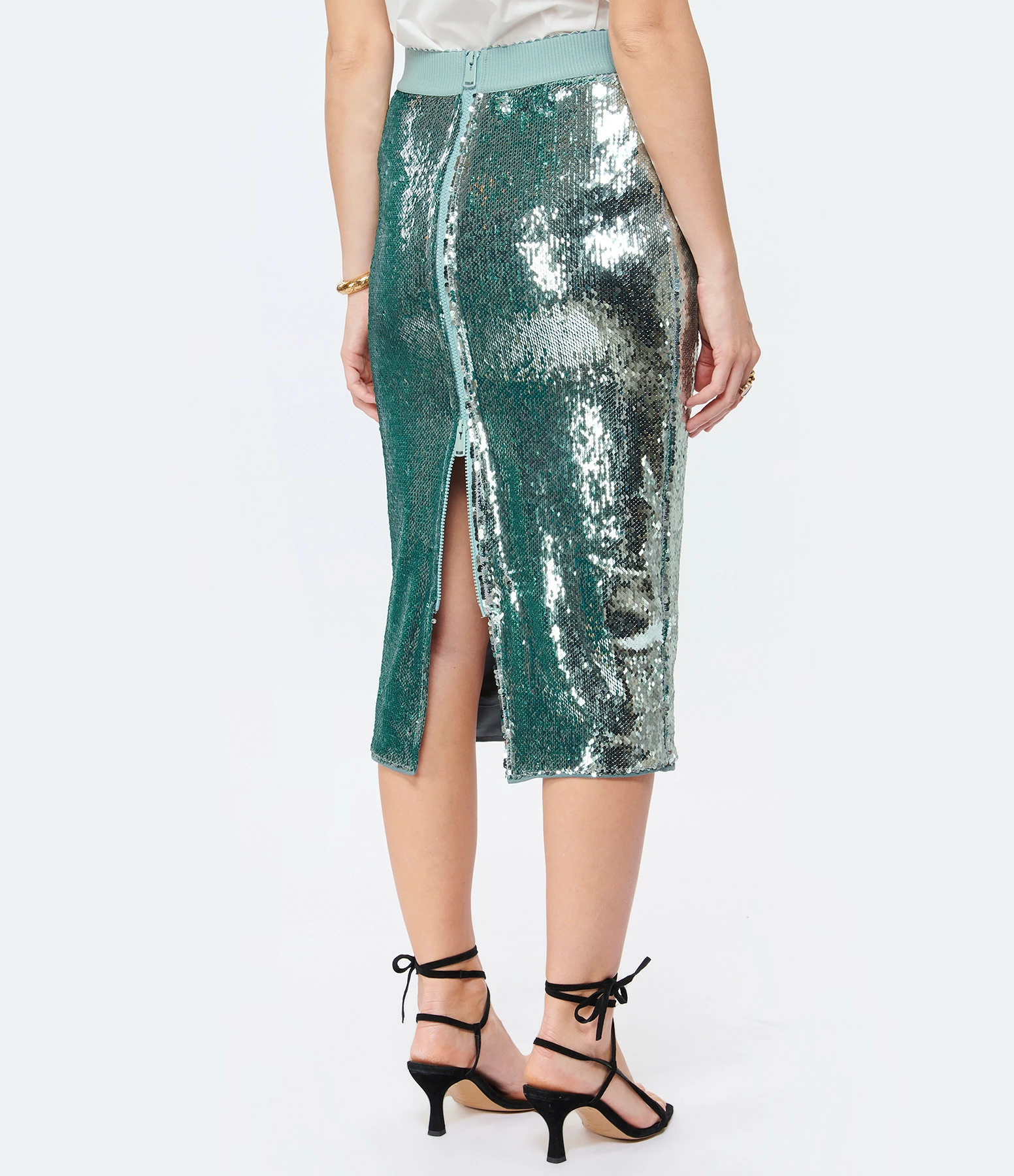 ESSENTIEL ANTWERP Jupe Crayon Dorinda Sequin Argenté – Image 5