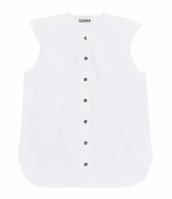 Ganni Top Coton Popeline Blanc