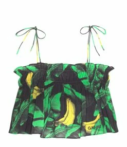 Ganni Top Coton Imprimé Vert