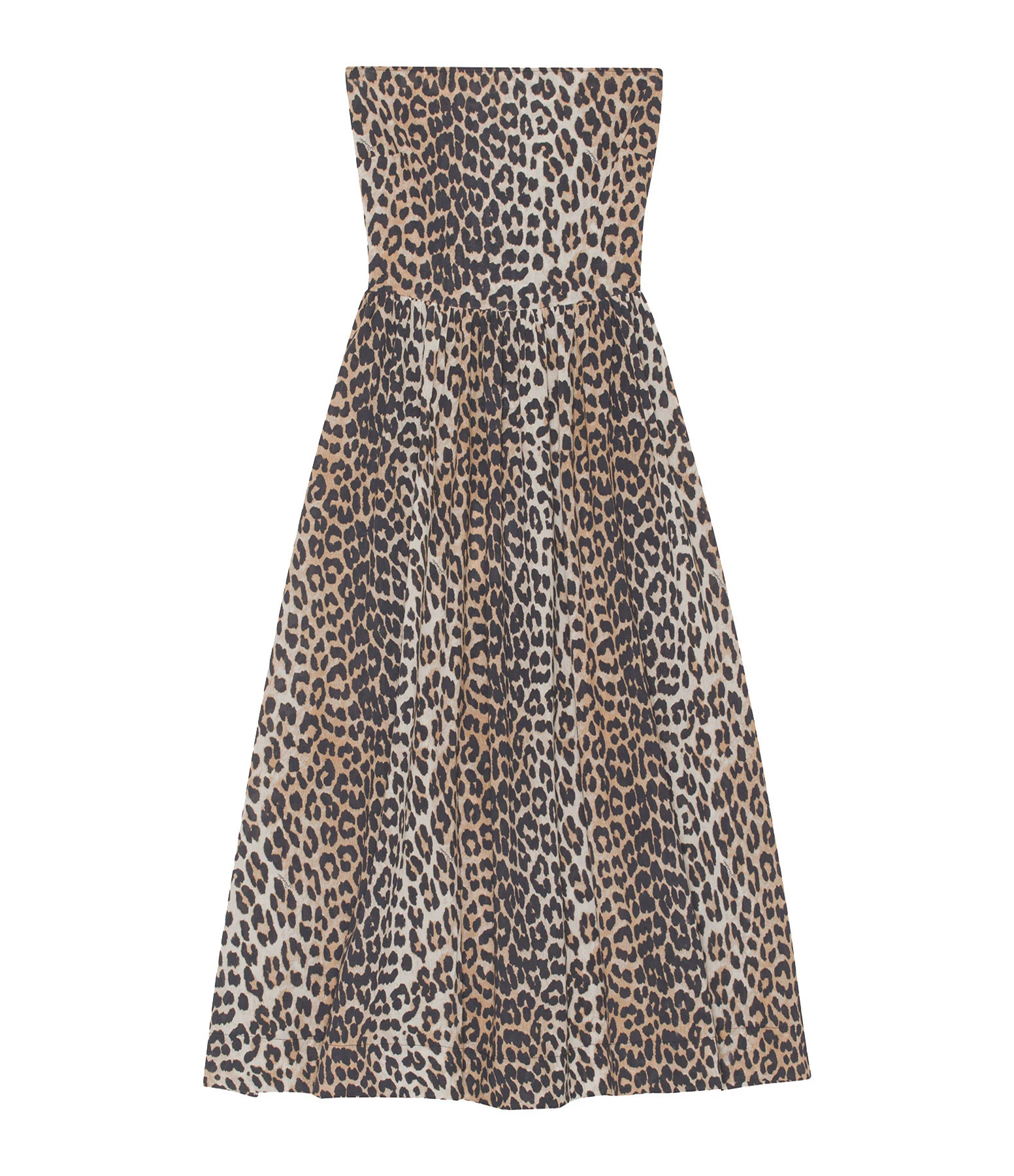 Ganni Robe Longue Bustier Coton Organique Léopard