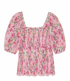 Ganni Top Manches Bouffantes Georgette Sugar Plum