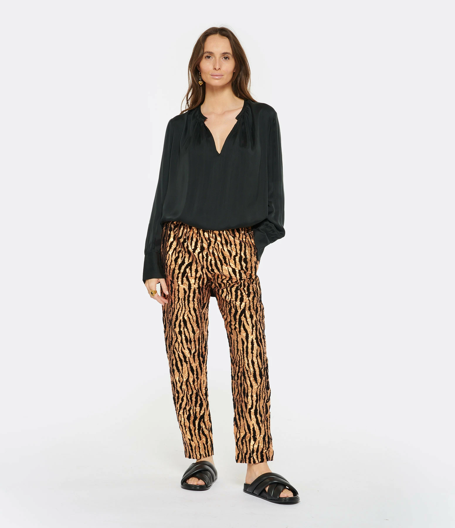 FORTE_FORTE Pantalon Lurex Imprimé Marron – Image 3