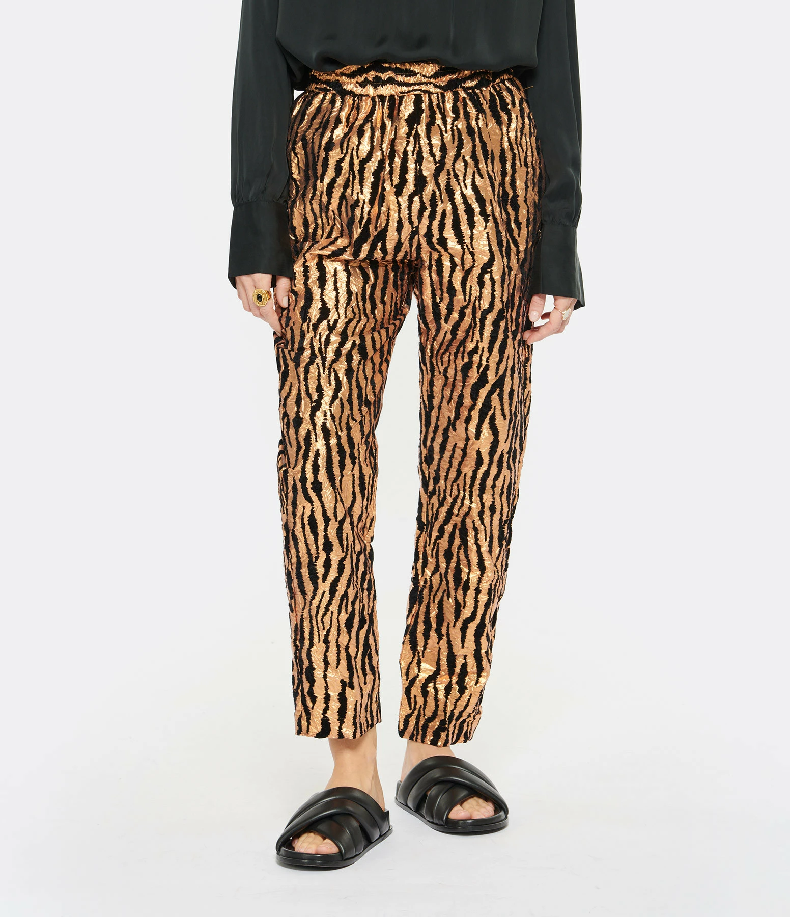 FORTE_FORTE Pantalon Lurex Imprimé Marron – Image 4