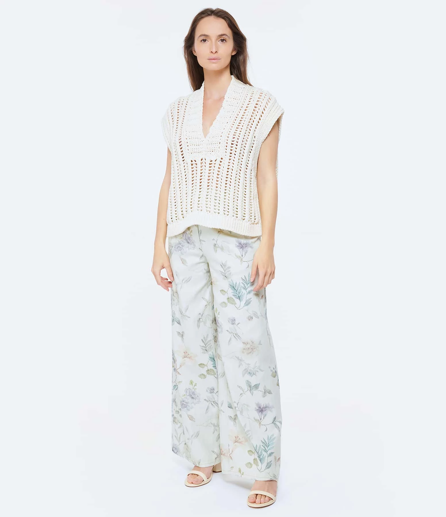 FORTE_FORTE Pantalon Denim Coton Imprimé Bleu – Image 2