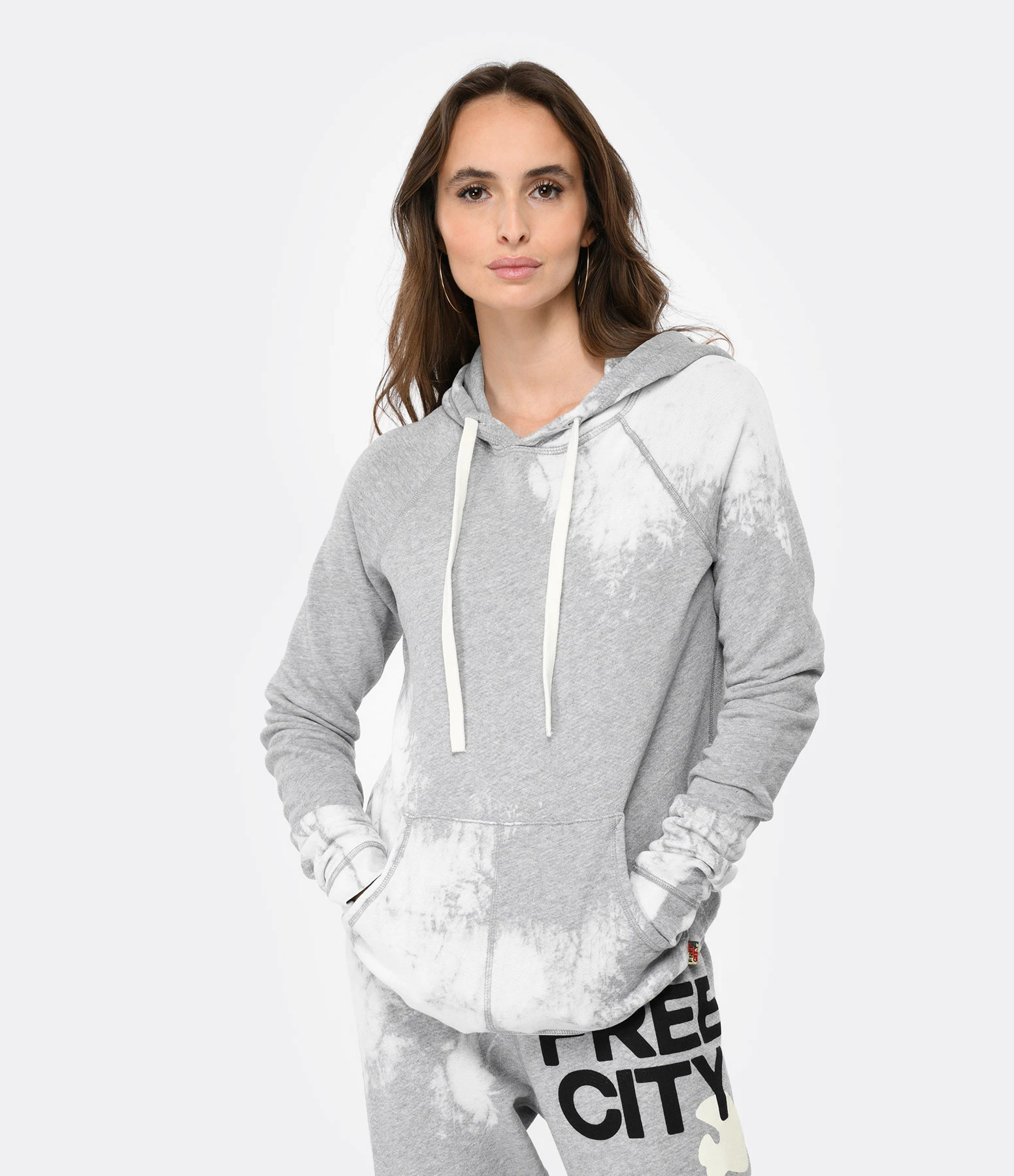 FREECITY Sweatshirt Hoodie Bleachout Coton Gris – Image 3