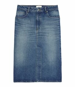 AMI Paris Jupe Crayon Coton Denim Bleu Usé