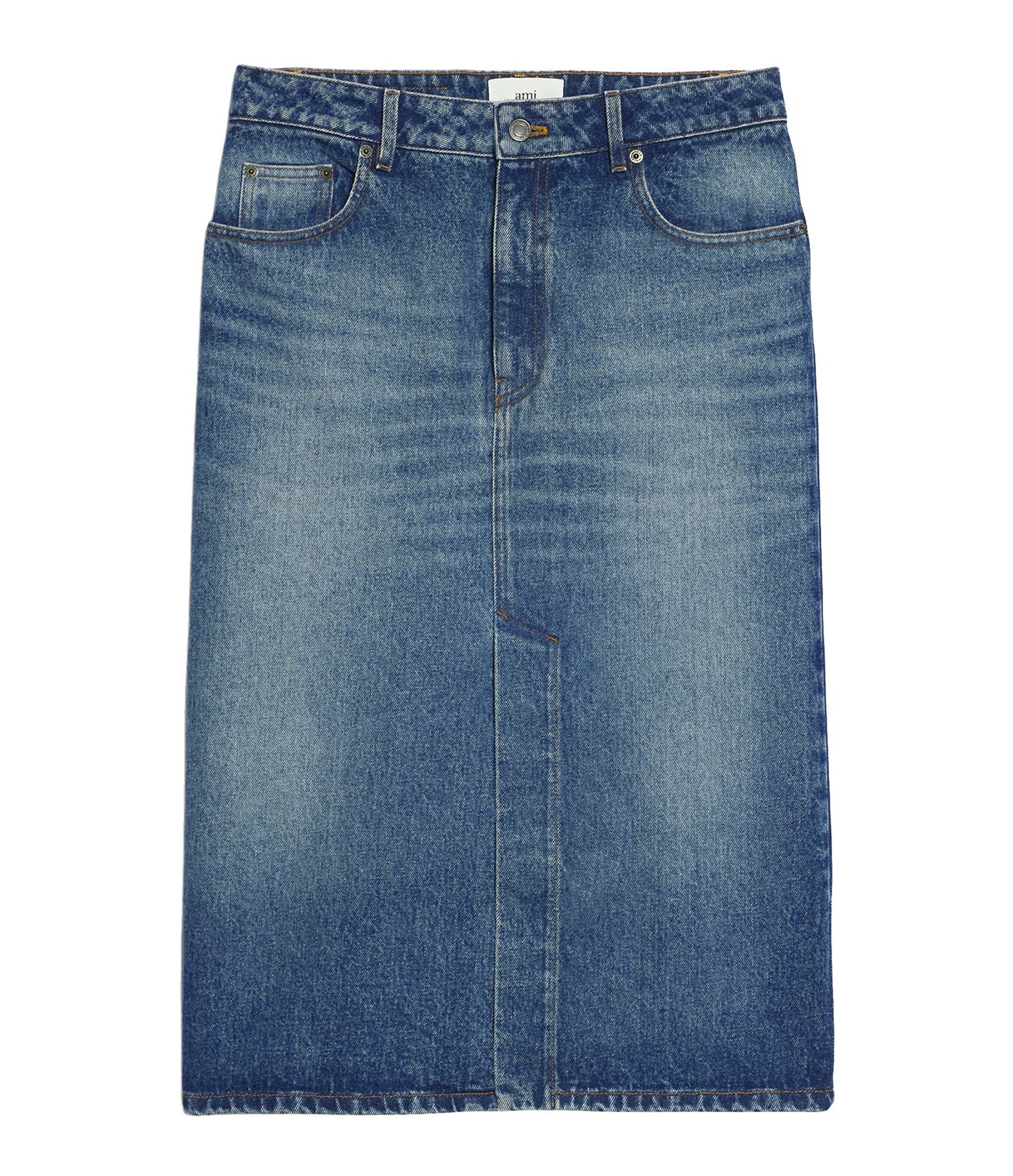 AMI Paris Jupe Crayon Coton Denim Bleu Usé 3 AMI Paris Jupe Crayon Coton Denim Bleu Usé