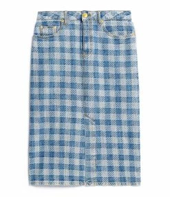 AMI Paris Jupe Mi-Longue Coton Bleu Javel