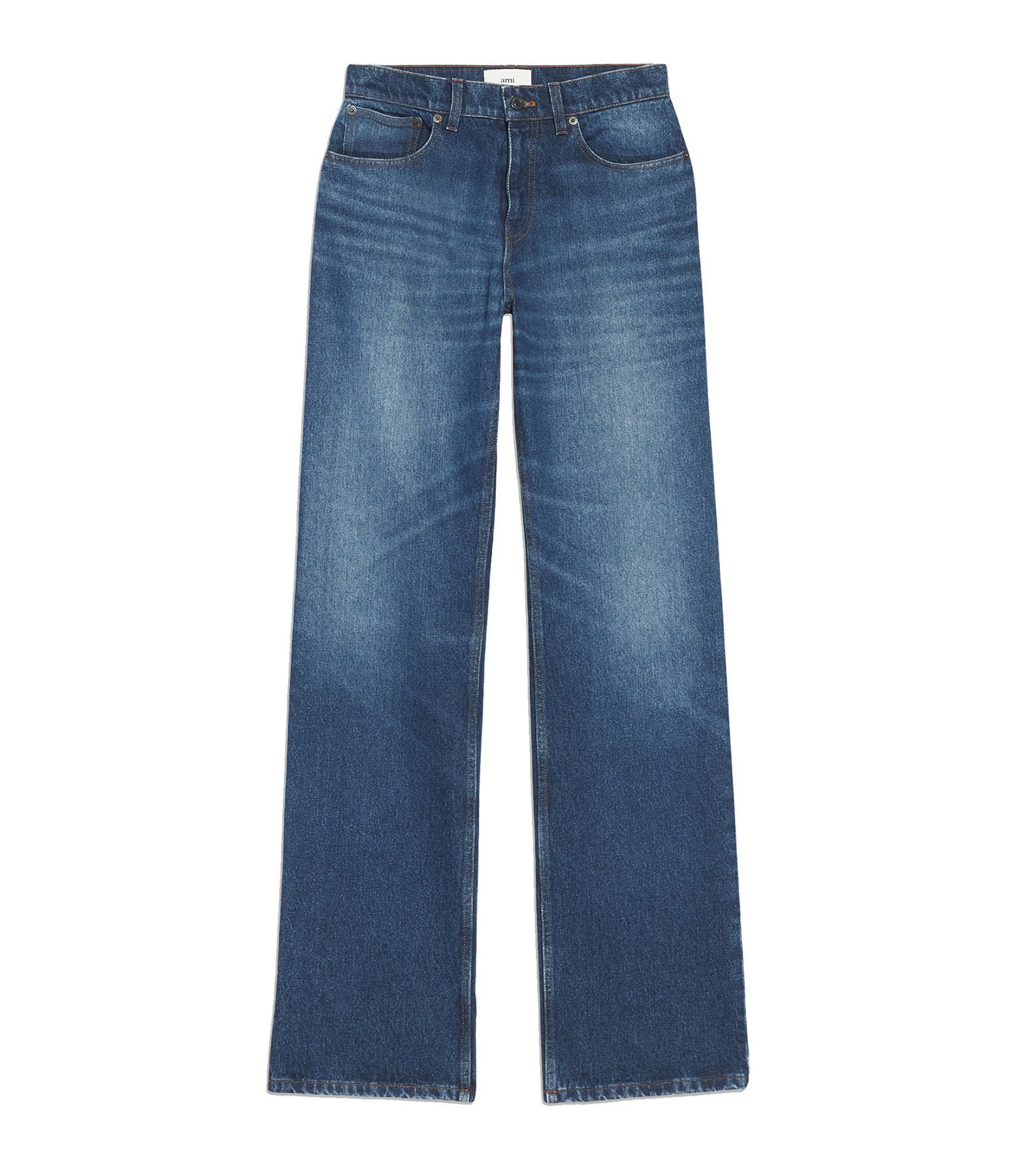AMI Paris Jean Boyfriend Coton Denim Bleu Usé