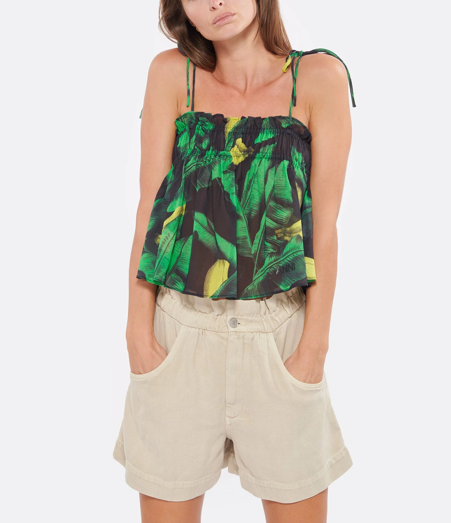 Ganni Top Coton Imprimé Vert – Image 2