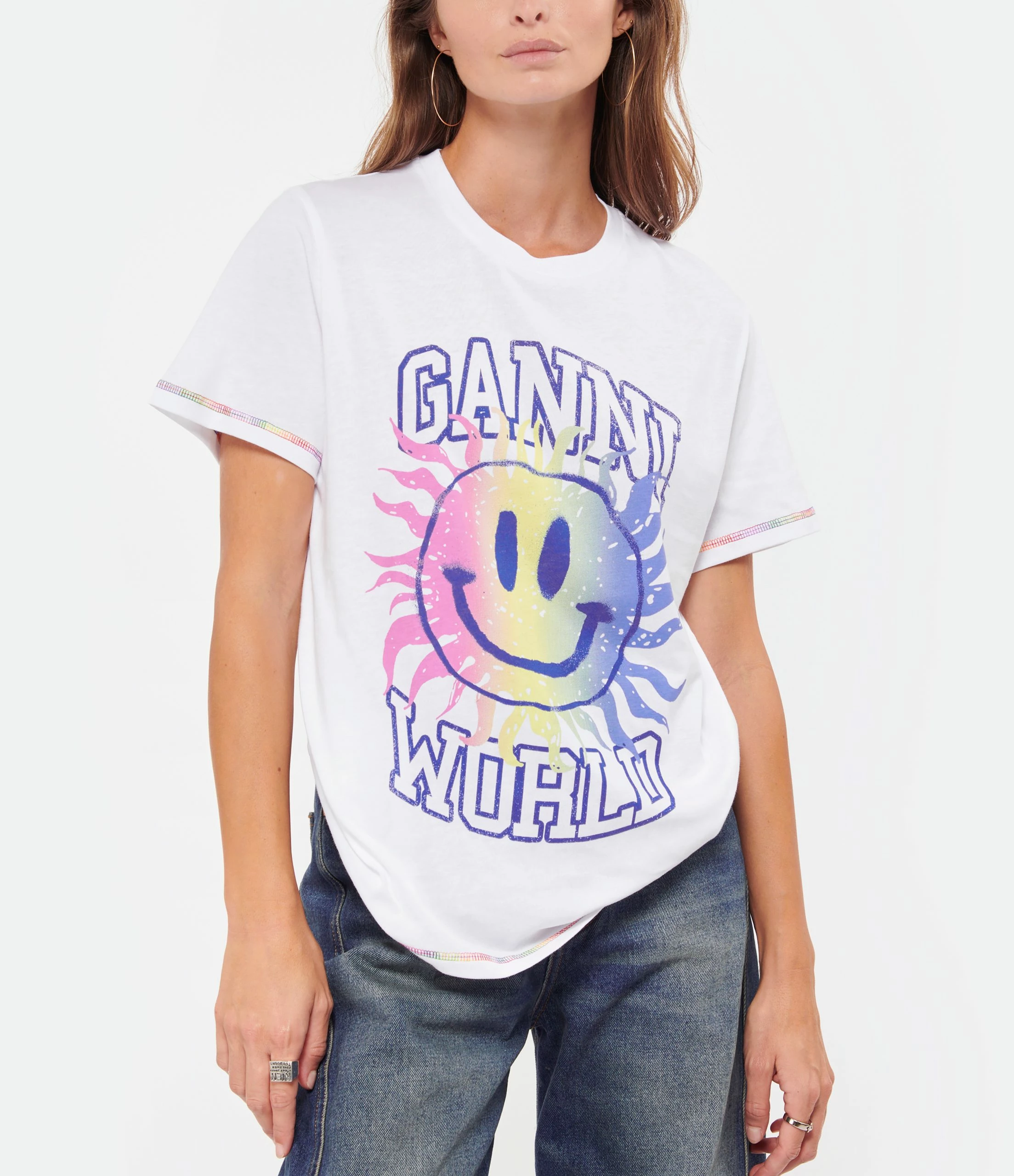 Ganni Tee-shirt Smiley Coton Organique Bright White – Image 3