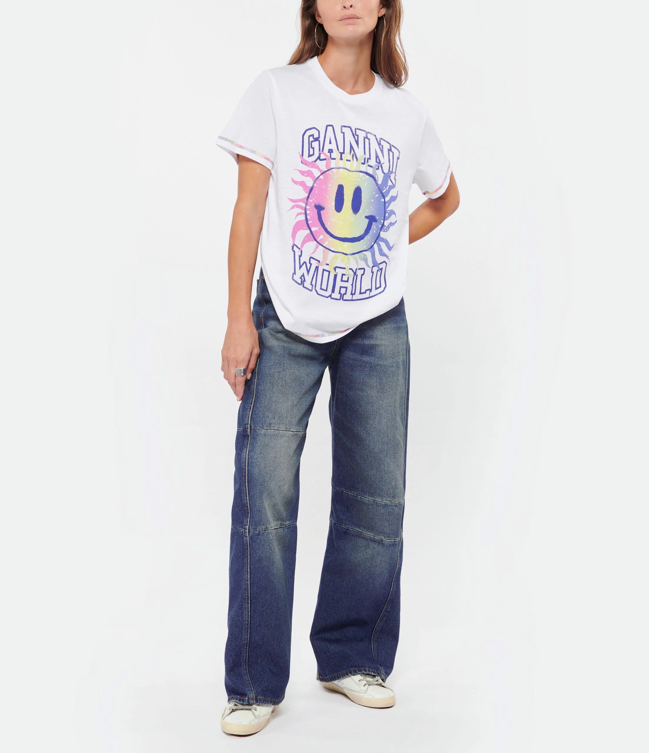 Ganni Tee-shirt Smiley Coton Organique Bright White – Image 4