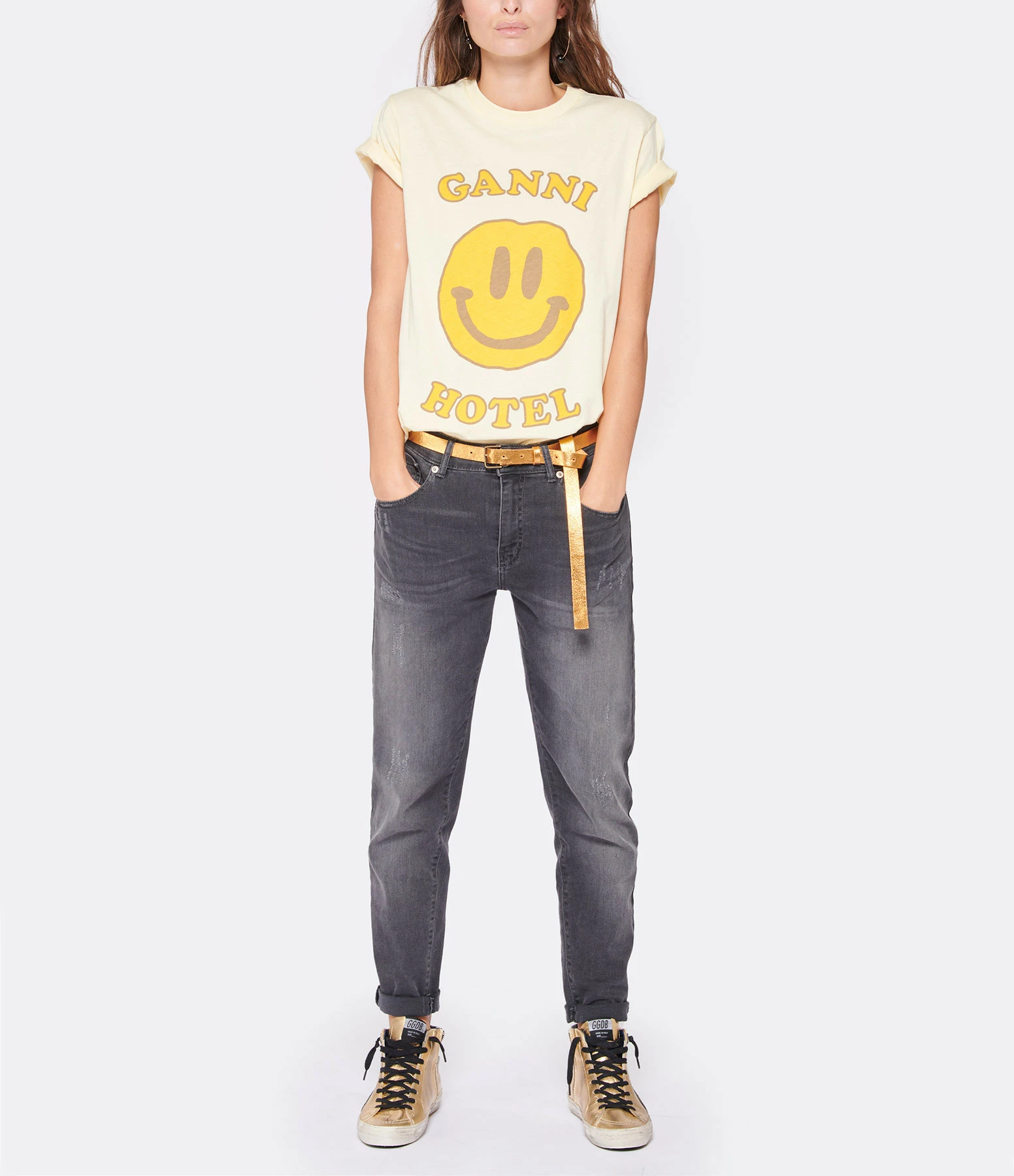 Ganni Tee-shirt Smiley Coton Jaune – Image 3