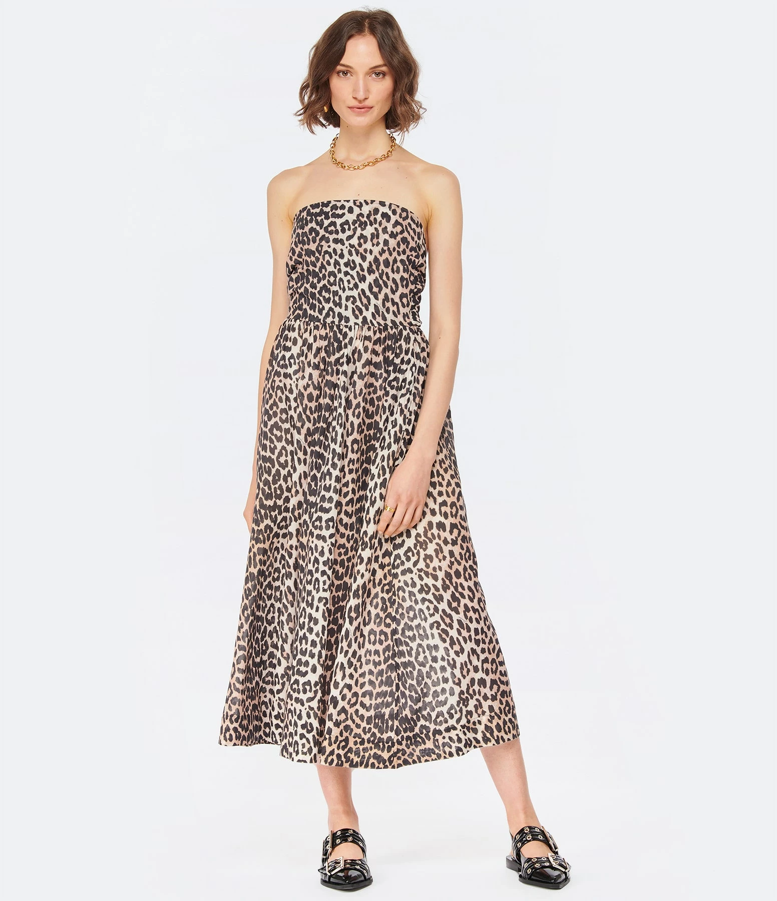 Ganni Robe Longue Bustier Coton Organique Léopard – Image 3