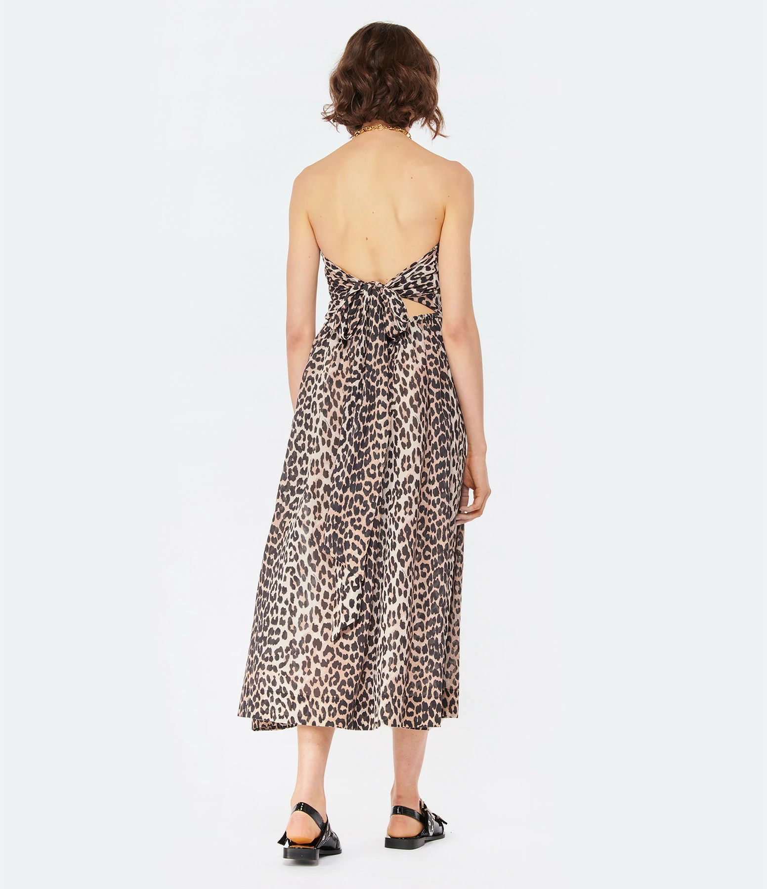 Ganni Robe Longue Bustier Coton Organique Léopard – Image 4