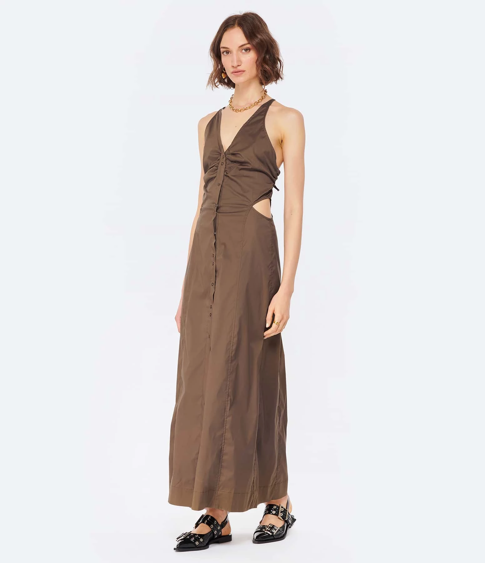 Ganni Robe Longue Coton Organique Teak – Image 3