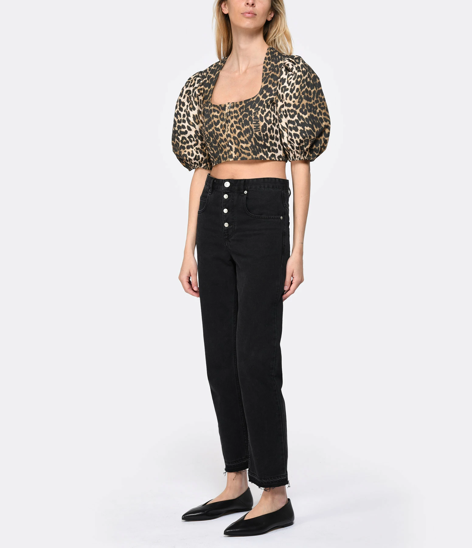 Ganni Top Court Coton Organique Léopard – Image 4