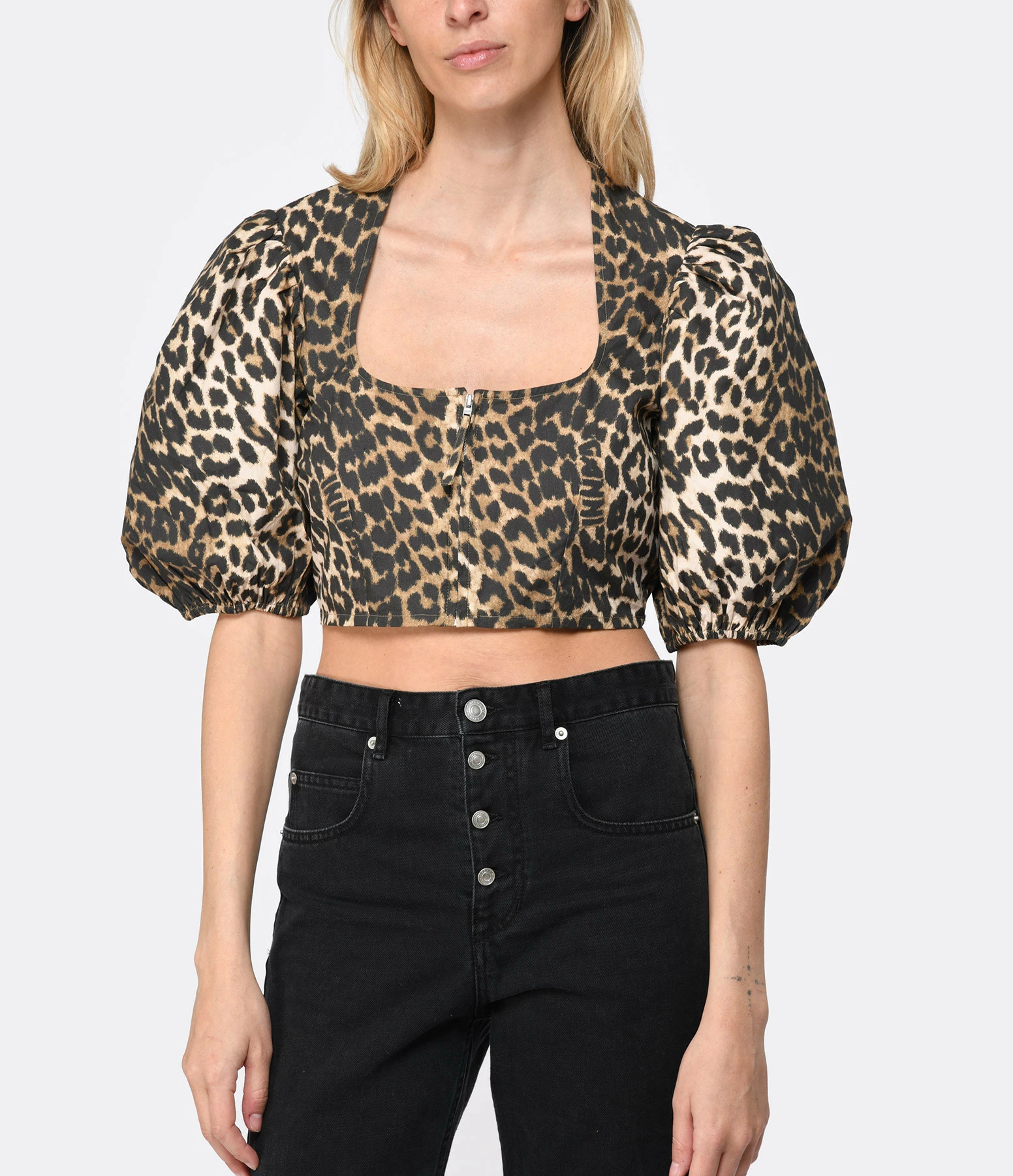 Ganni Top Court Coton Organique Léopard – Image 3