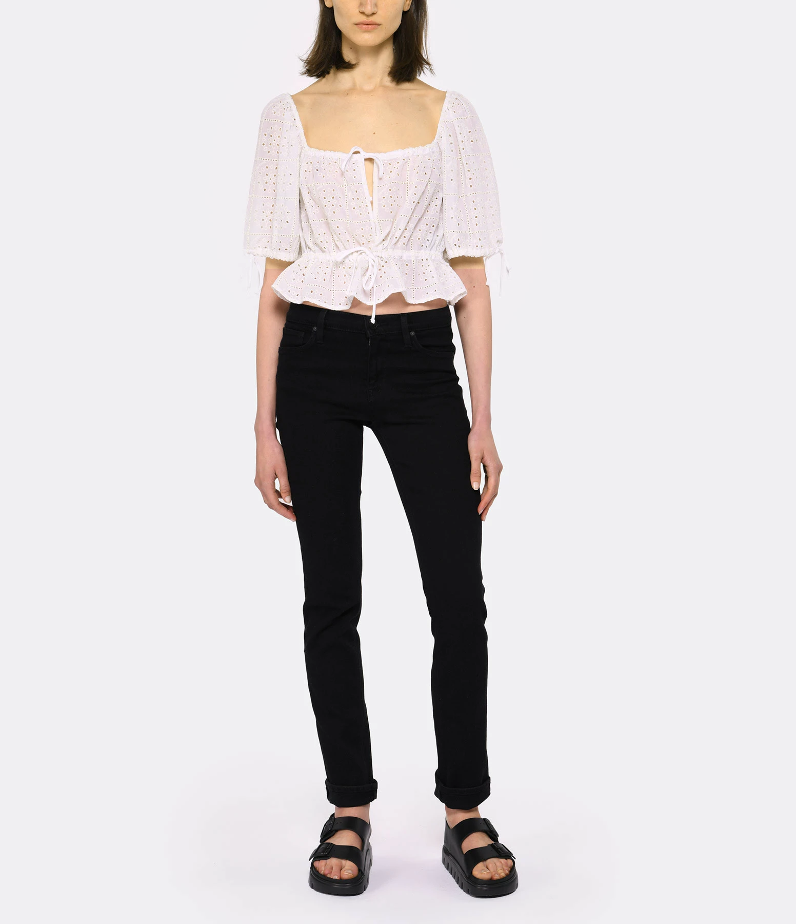 Ganni Top Court Broderie Anglaise Coton Organique Blanc – Image 4