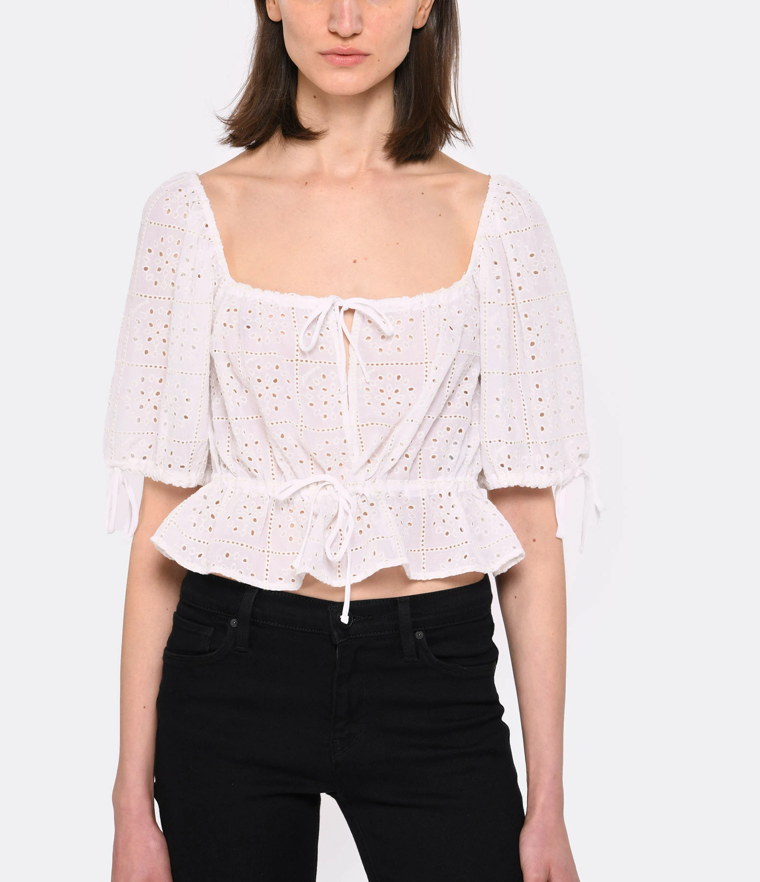 Ganni Top Court Broderie Anglaise Coton Organique Blanc – Image 3