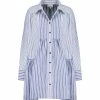 Ganni Robe Chemise Rayures Coton Organique Gris Bleu
