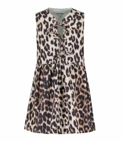 Ganni Robe Denim Coton Organique Léopard