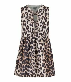 Ganni Robe Denim Coton Organique Léopard